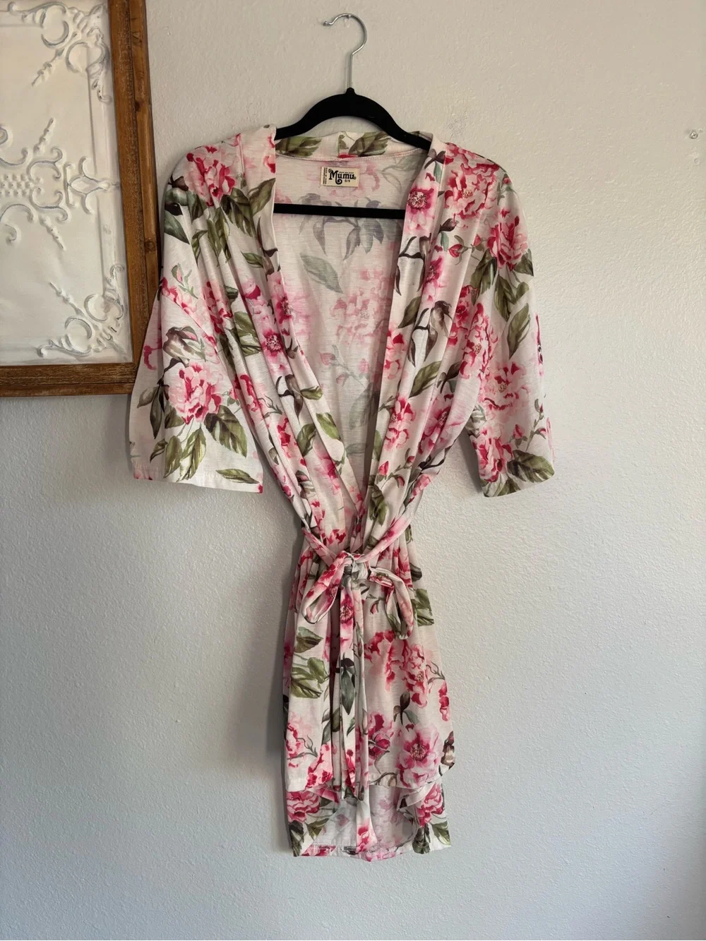 Show Me Your MuMu womens robe kimono one size fits all floral tie waist white - Picture 1 of 6